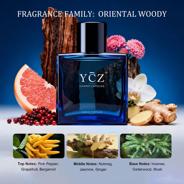 YCZ Midnight Marine Perfume for Men | Oriental Woody Cologne | Pink Pepper, Cedar & Musk | Eau de Parfum 50ml