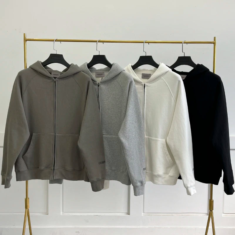 Fw21 Men's Essentials zipper Hoodies Reflective letters Print High-quality Cotton Sweatshirts Trendy Hip Hop Unisex Hoodie