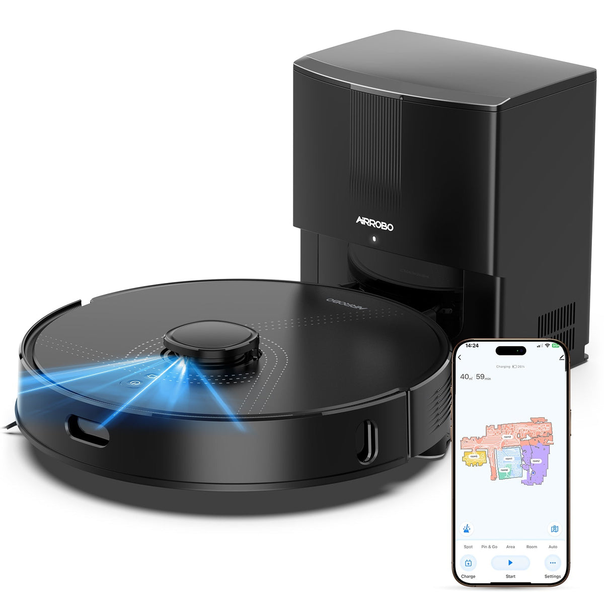 Q20+ Robot Vacuum and Mop Self Emptying& Refilling,8000Pa Powerful Suction, Precision Navigation,Multi-Surface, Pet Friendly