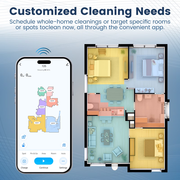 T25+ Robot Vacuum & Mops - Self-Empty, 75-Day Hands-Free, 10000Pa Suction, Ultrasonic Carpet Detection, 180min Runtime