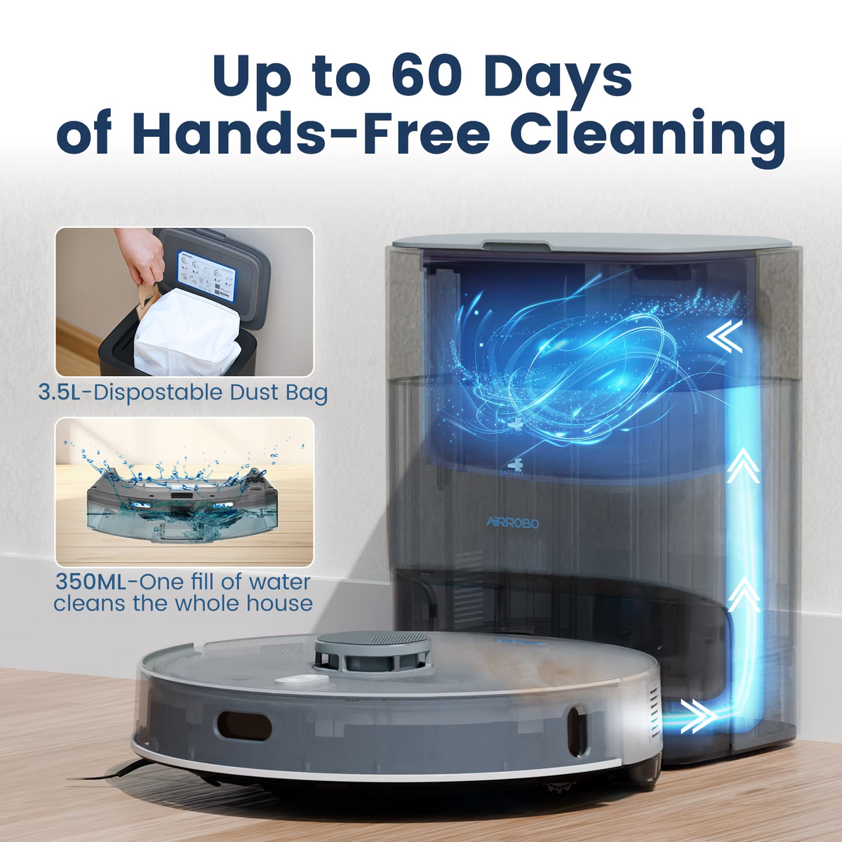 T25+ Robot Vacuum & Mops - Self-Empty, 75-Day Hands-Free, 10000Pa Suction, Ultrasonic Carpet Detection, 180min Runtime