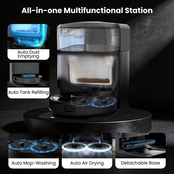 M2 Robot Vacuum and Mop Combo Auto Mop Cleaning and Drying, 15,000Pa Self-Refilling and Self-Emptying Base for 75 Days of Cleaning