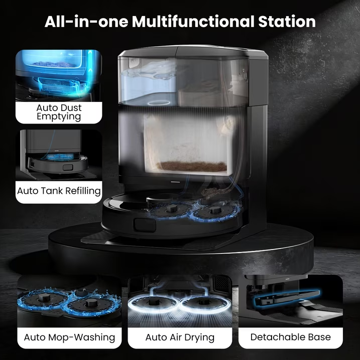 M2 Robot Vacuum and Mop Combo Auto Mop Cleaning and Drying, 15,000Pa Self-Refilling and Self-Emptying Base for 75 Days of Cleaning