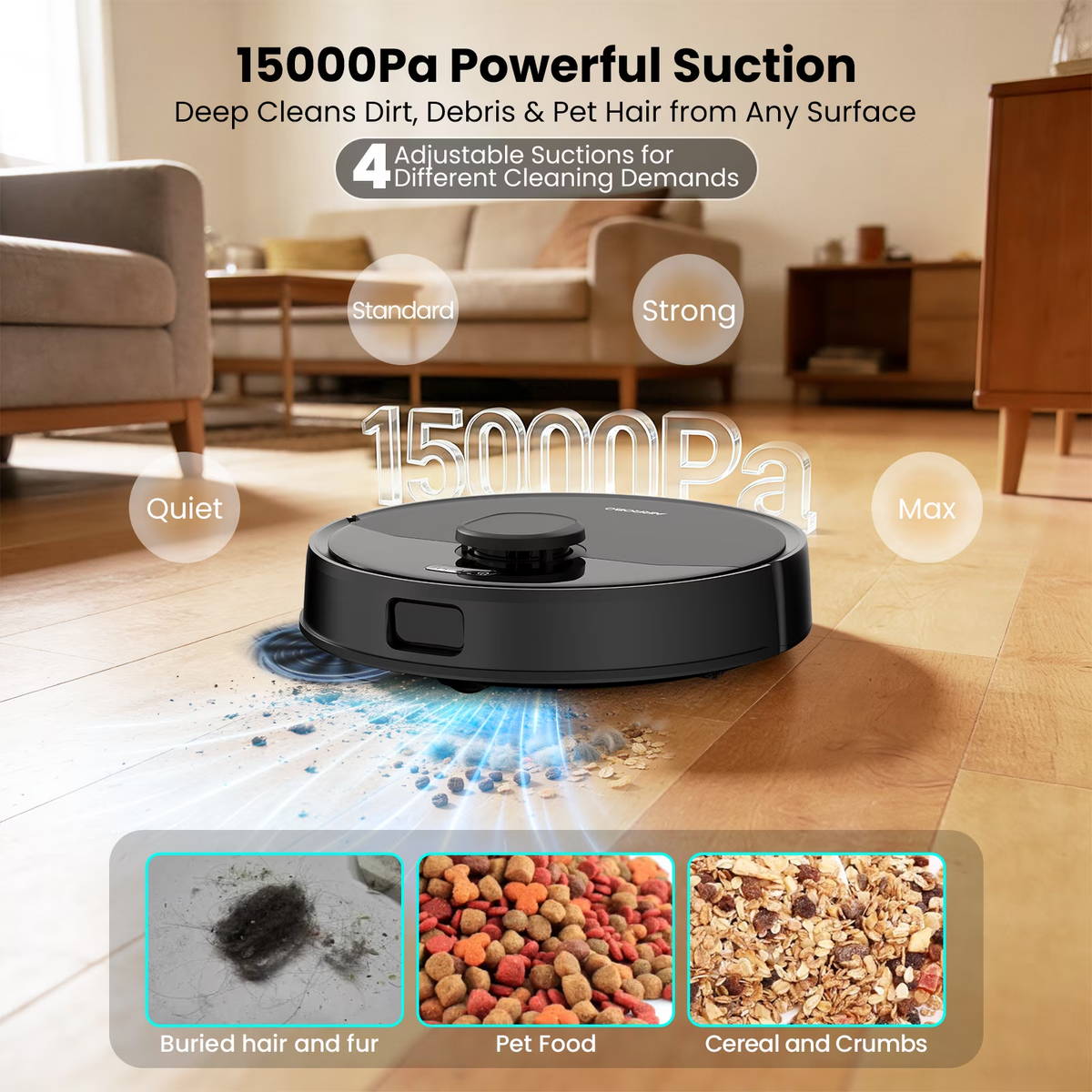 M2 Robot Vacuum and Mop Combo Auto Mop Cleaning and Drying, 15,000Pa Self-Refilling and Self-Emptying Base for 75 Days of Cleaning