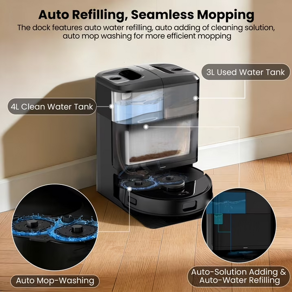 M2 Robot Vacuum and Mop Combo Auto Mop Cleaning and Drying, 15,000Pa Self-Refilling and Self-Emptying Base for 75 Days of Cleaning