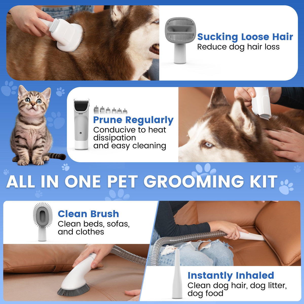 PG200 | Cordless Rechargable Pet Grooming Kit & Vacuum | Pet Vacuum Groomer