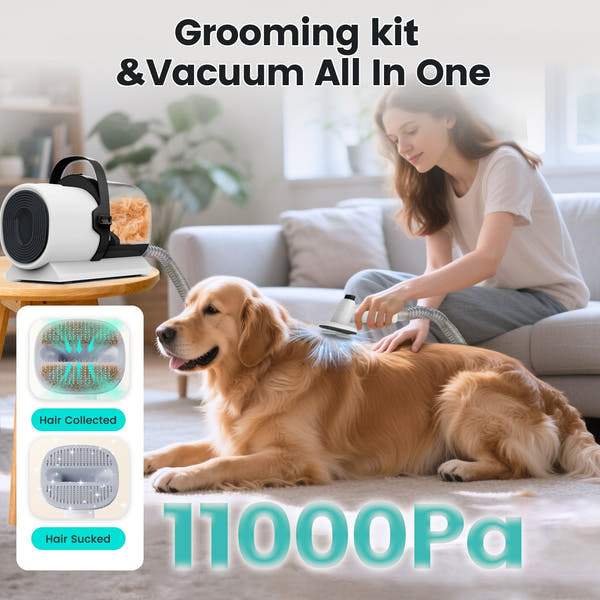 Dog Grooming Kit, 7in1 Dog Grooming Vacuum, 11000Pa Super Suction for Pet Hair,Grooming Vacuum for Shedding Grooming, Low noise,