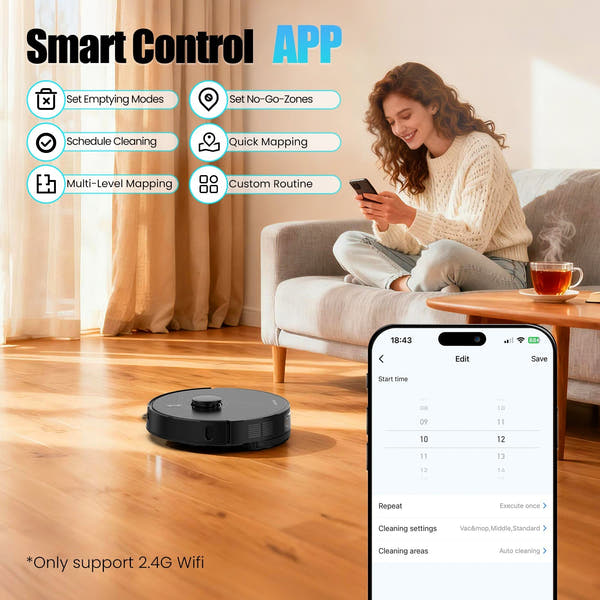 Q20+ Robot Vacuum and Mop Self Emptying& Refilling,8000Pa Powerful Suction, Precision Navigation,Multi-Surface, Pet Friendly