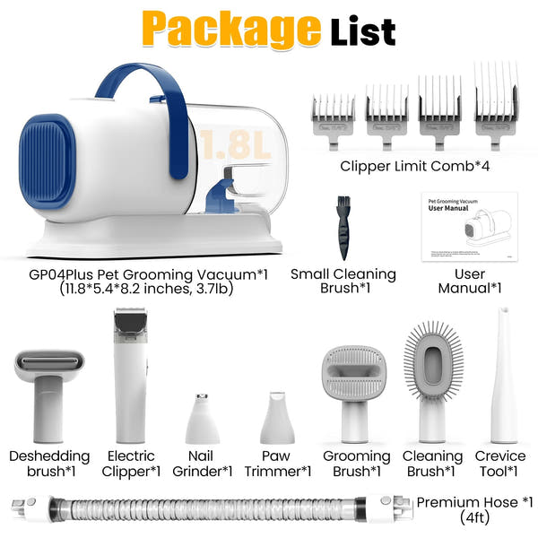 GP04 Plus Dog Grooming Kit with Vacuum, Pet Clippers Set, Low Noise Grooming Tools