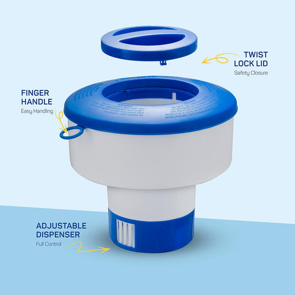 NESTILY ClearFloat™ – Floating Chlorine Dispenser | Adjustable Flow Rate | Fits All 3-Inch Tablets | Above Ground & In-Ground Pools