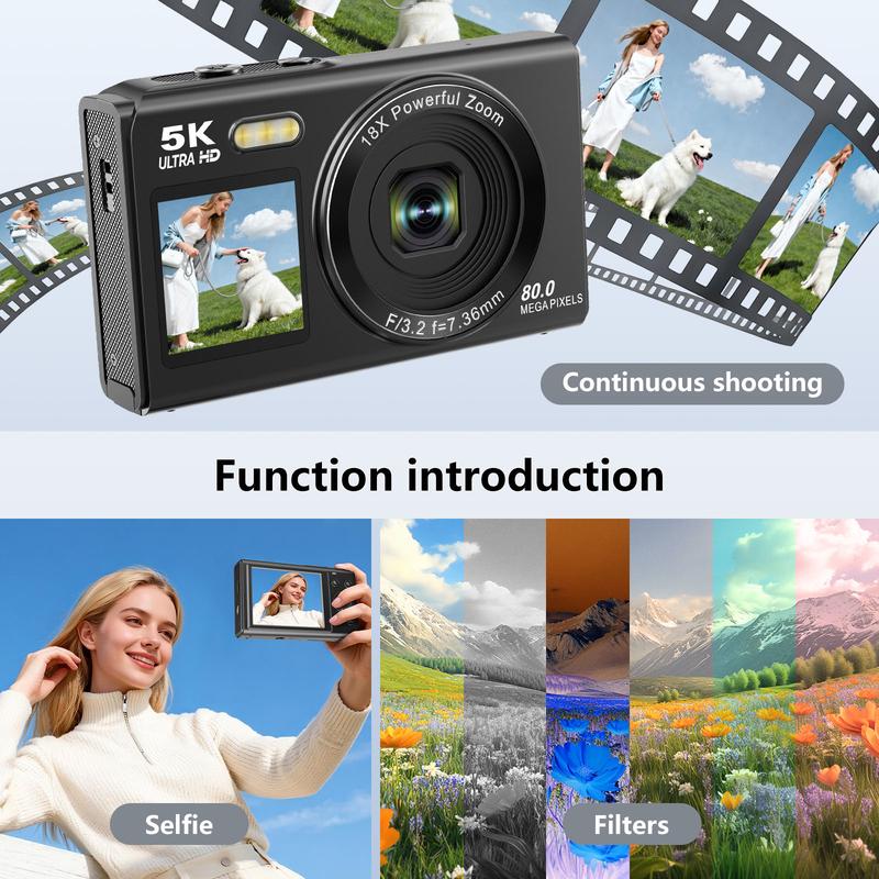 NESTILY SnapPro 5K™ — 2026 Digital Vlogging Camera | 75MP | Dual Screen | 18X Zoom | 32GB Card + 2 Batteries | Beginner Kit