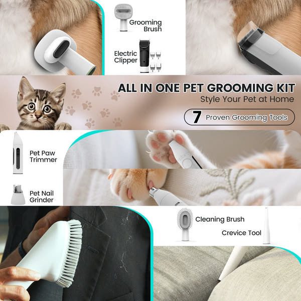 Dog Grooming Kit, 7in1 Dog Grooming Vacuum, 11000Pa Super Suction for Pet Hair,Grooming Vacuum for Shedding Grooming, Low noise,