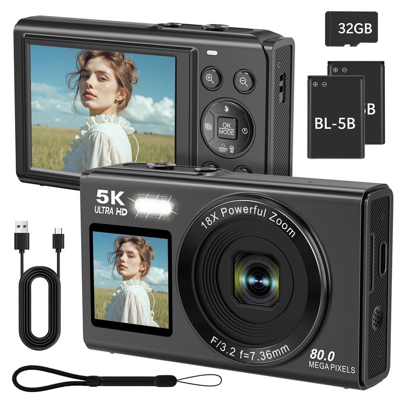 NESTILY SnapPro 5K™ — 2026 Digital Vlogging Camera | 75MP | Dual Screen | 18X Zoom | 32GB Card + 2 Batteries | Beginner Kit