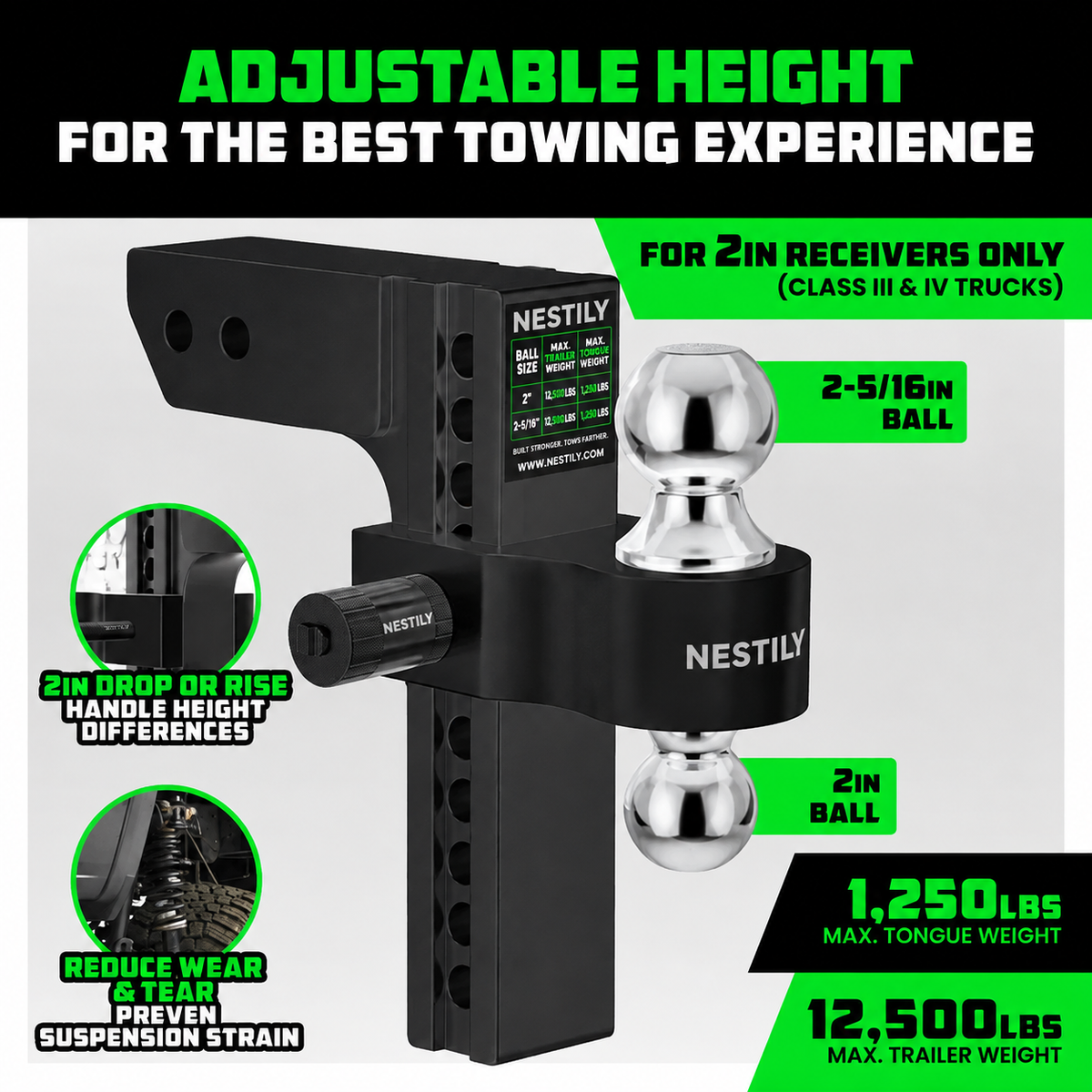 NESTILY HitchFlex Pro™ — Heavy-Duty Adjustable Drop Hitch