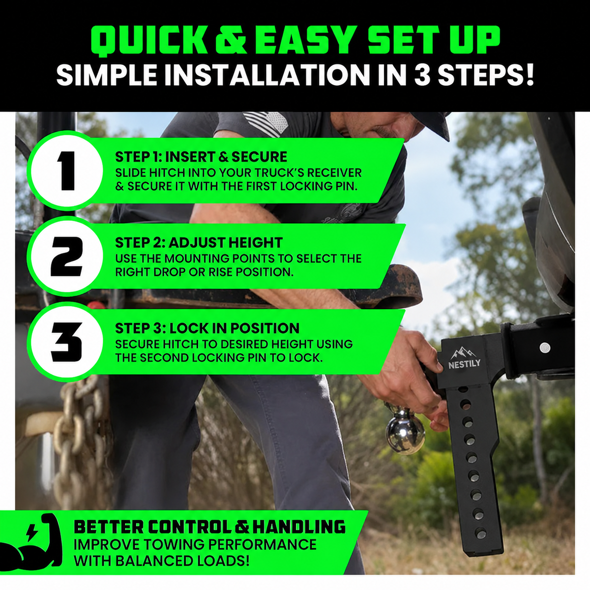 NESTILY HitchFlex Pro™ — Heavy-Duty Adjustable Drop Hitch
