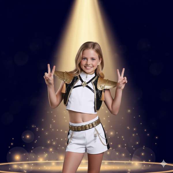 K-Pop Demon Hunter™ Children’s Halloween Costume — Gold Sequin Performance Outfit for Kids