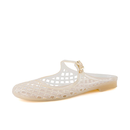 NESTILY Java Jelly Flats™ — Waterproof Mary Jane Mule | Adjustable Strap | Closed Toe | Summer Jelly Sandal