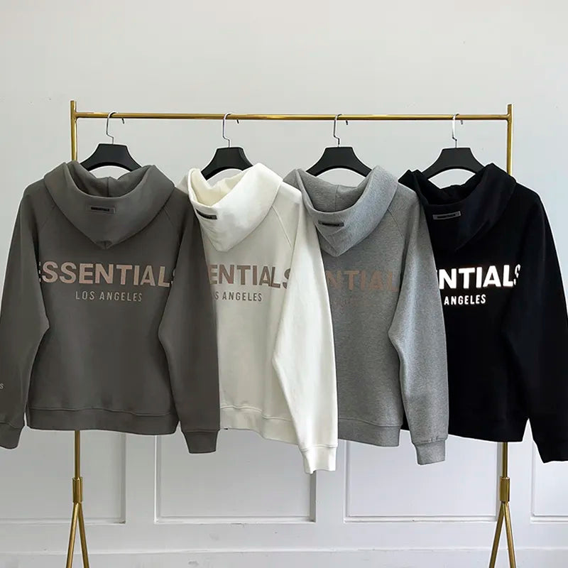 Fw21 Men's Essentials zipper Hoodies Reflective letters Print High-quality Cotton Sweatshirts Trendy Hip Hop Unisex Hoodie
