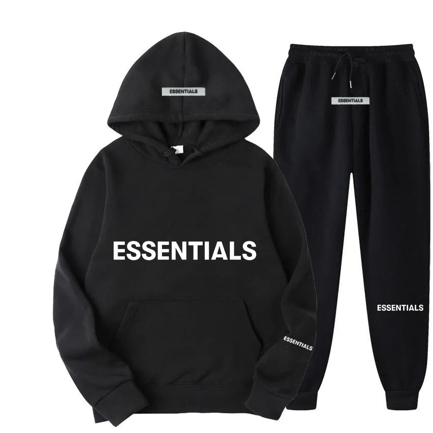 Unisex Essentials Reflective Letter Hoodie Set - Streetwear Fashion