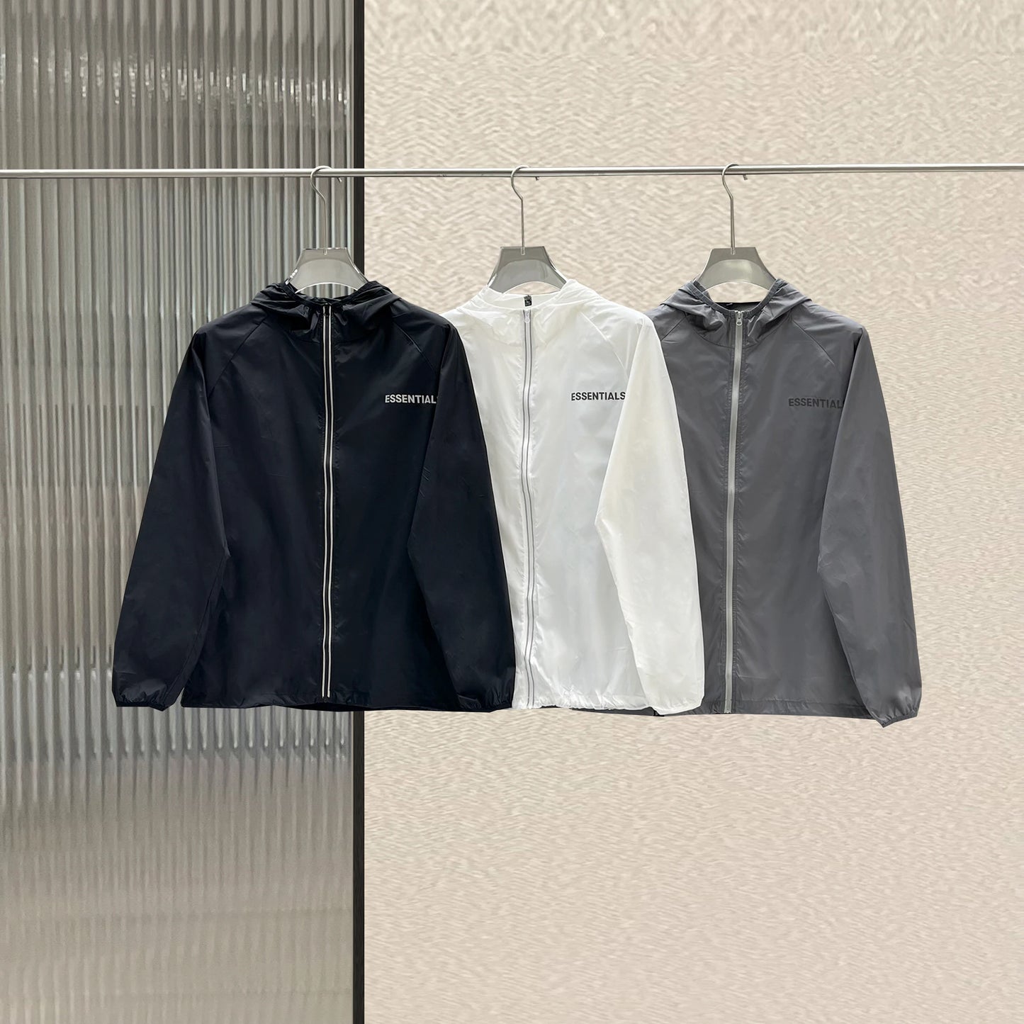 New Essentials nylon Sunscreen clothing Reflective Letter breathable Quick drying Loose Zipper Jacket Unisex Hip Hop Thin Coat