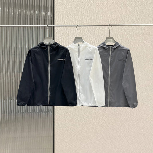 New Essentials nylon Sunscreen clothing Reflective Letter breathable Quick drying Loose Zipper Jacket Unisex Hip Hop Thin Coat