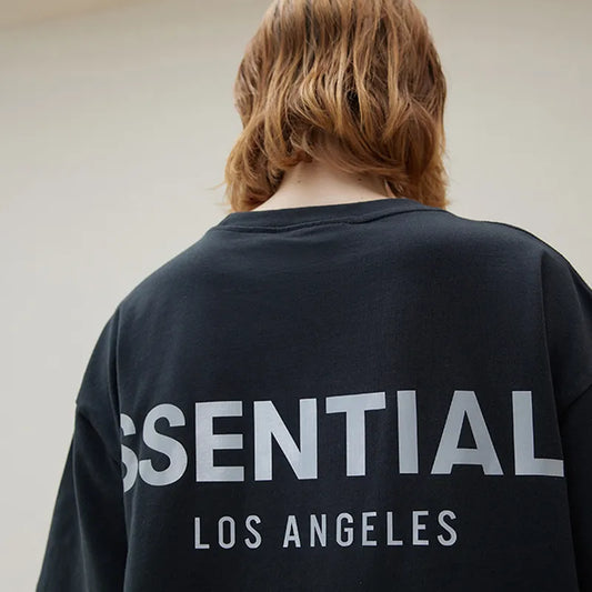 Summer Essentials Men's T shirts Cotton LA Letters Reflective High-Quality Hip Hop Top Tee Oversized Unisex T-Shirts