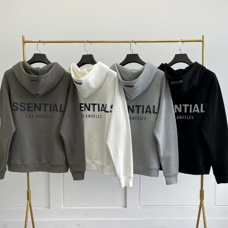 Fw21 Men's Essentials zipper Hoodies Reflective letters Print High-quality Cotton Sweatshirts Trendy Hip Hop Unisex Hoodie