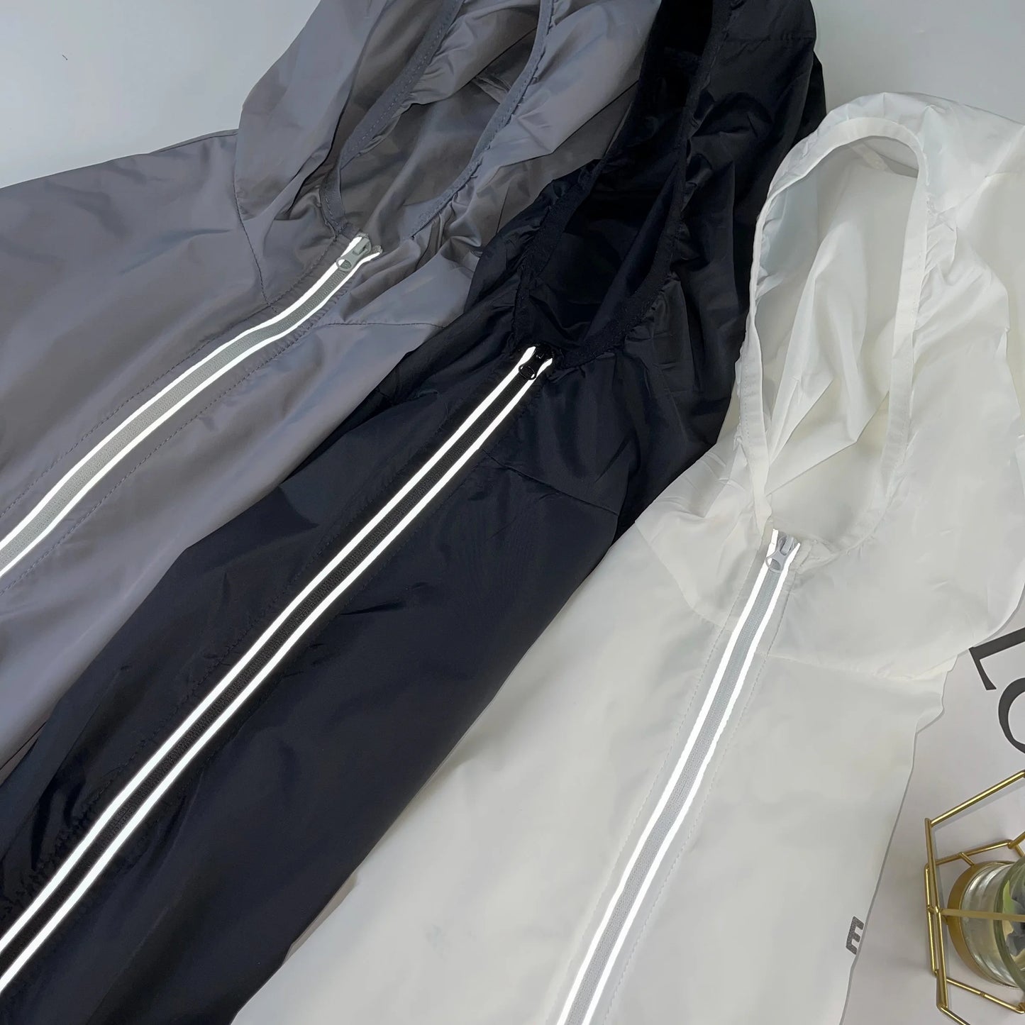 New Essentials nylon Sunscreen clothing Reflective Letter breathable Quick drying Loose Zipper Jacket Unisex Hip Hop Thin Coat