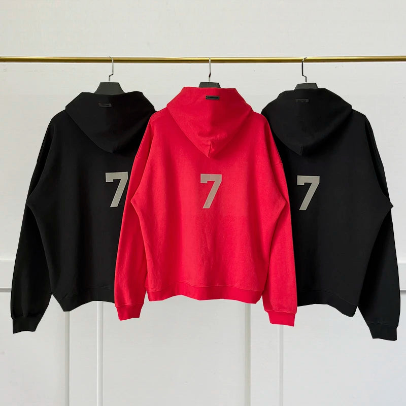 New Oversized Men Essentials Hoodies High Quality Season 7 Flocking Logo Sweatshirt Hip Hop Unisex Hoodie Pullover