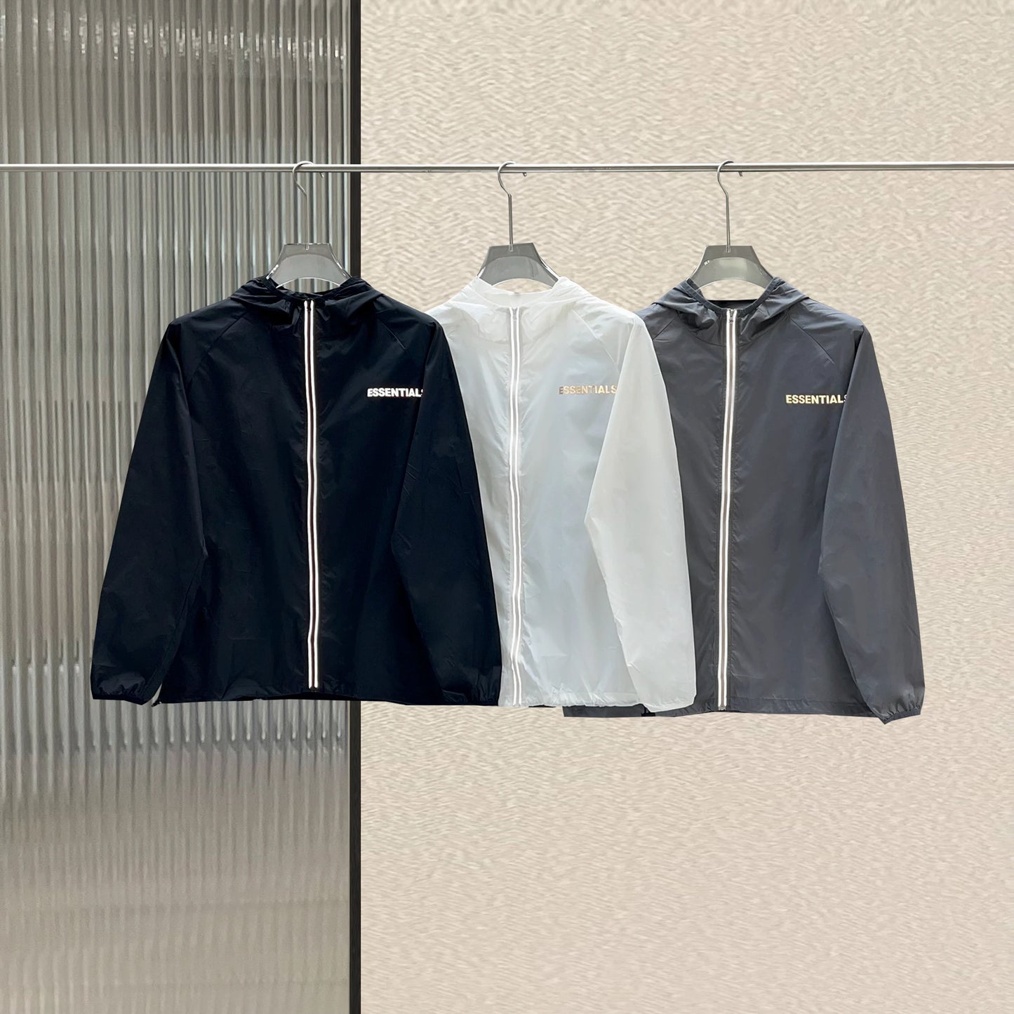 New Essentials nylon Sunscreen clothing Reflective Letter breathable Quick drying Loose Zipper Jacket Unisex Hip Hop Thin Coat