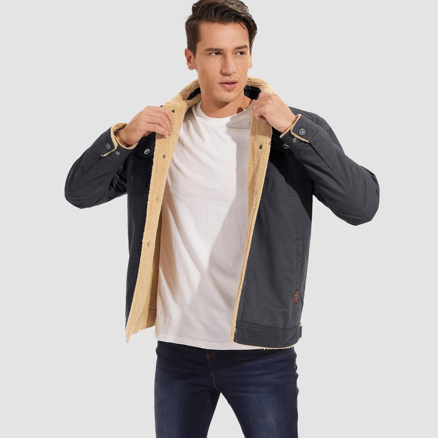 QAMIS™ Men’s Sherpa-Lined Jacket with Multi Pockets